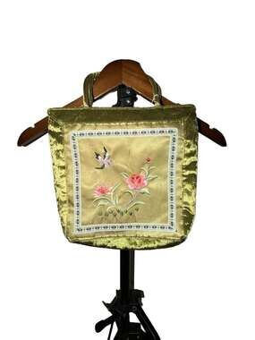 Vintage Y2K Caché / Fashion Express Embroidered Velvet Chinoiserie Tote Bag